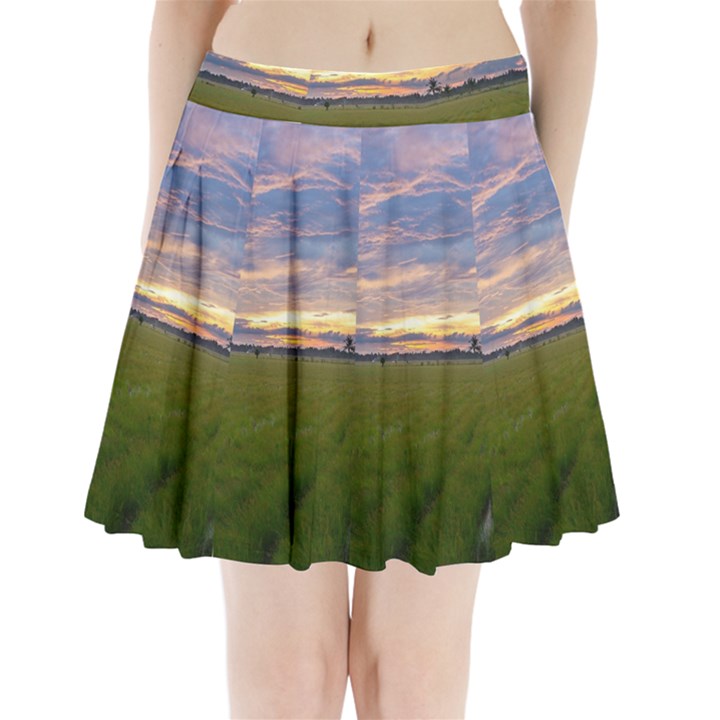 Landscape Sunset Sky Sun Alpha Pleated Mini Skirt