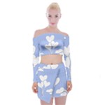 Clouds Sky Air Balloons Heart Blue Off Shoulder Top with Skirt Set