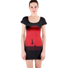 Girl Cat Scary Red Animal Pet Short Sleeve Bodycon Dress by Nexatart