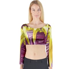 Yellow Magenta Abstract Fractal Long Sleeve Crop Top by Nexatart