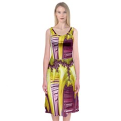 Yellow Magenta Abstract Fractal Midi Sleeveless Dress by Nexatart