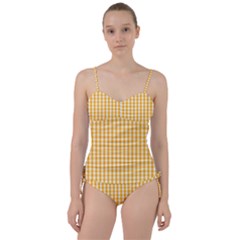 Pale Pumpkin Orange And White Halloween Gingham Check Sweetheart Tankini Set by PodArtist