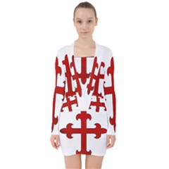 Crusader Cross V-neck Bodycon Long Sleeve Dress by Valentinaart