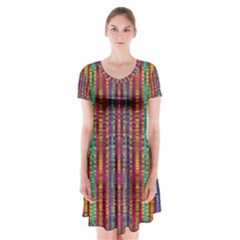 Star Fall In  Retro Peacock Colors Short Sleeve V-neck Flare Dress by pepitasart