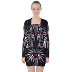 Inquisition Symbol V-neck Bodycon Long Sleeve Dress by Valentinaart