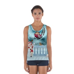 Christmas Design, Santa Claus With Reindeer In The Sky Sport Tank Top  by FantasyWorld7