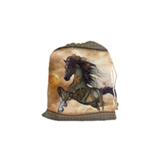 Steampunk, Wonderful Steampunk Horse With Clocks And Gears, Golden Design Drawstring Pouches (small) 