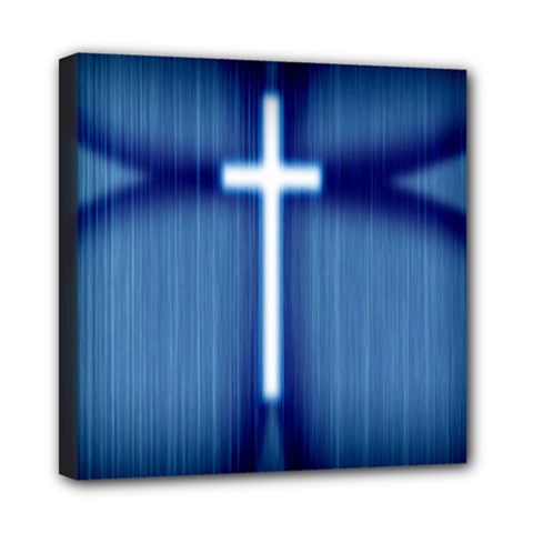 Blue Cross Christian Mini Canvas 8  X 8 