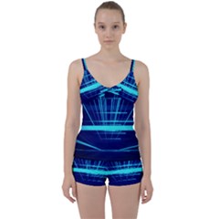 Grid Structure Blue Line Tie Front Two Piece Tankini by Mariart