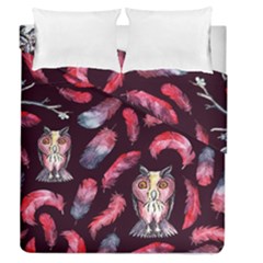 Boho Owl And Feather Pattern Duvet Cover Double Side (queen Size) by paulaoliveiradesign