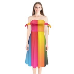 Rainbow Stripes Vertical Lines Colorful Blue Pink Orange Green Shoulder Tie Bardot Midi Dress