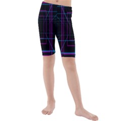 Retro Neon Grid Squares And Circle Pop Loop Motion Background Plaid Purple Kids  Mid Length Swim Shorts by Mariart