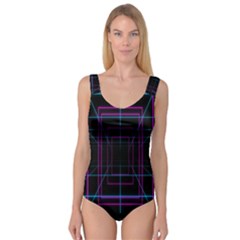 Retro Neon Grid Squares And Circle Pop Loop Motion Background Plaid Purple Princess Tank Leotard  by Mariart