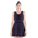 Retro Neon Grid Squares And Circle Pop Loop Motion Background Plaid Purple Scoop Neck Skater Dress