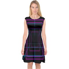 Retro Neon Grid Squares And Circle Pop Loop Motion Background Plaid Purple Capsleeve Midi Dress by Mariart
