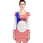 Stars Stripes Circle Red Blue Long Sleeve Velvet Bodycon Dress