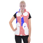 Stars Stripes Circle Red Blue Women s Button Up Puffer Vest