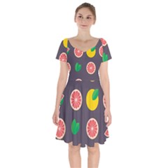 Wild Textures Grapefruits Pattern Lime Orange Short Sleeve Bardot Dress by Mariart