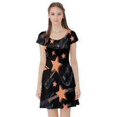 Guitar Star Rain Short Sleeve Skater Dress by SpaceyQT