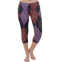 Knit Geometric Plaid Fabric Pattern Capri Yoga Leggings by paulaoliveiradesign