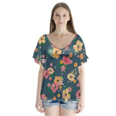 Aloha Hawaii Flower Floral Sexy V-neck Flutter Sleeve Top by Mariart