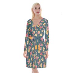 Aloha Hawaii Flower Floral Sexy Long Sleeve Velvet Front Wrap Dress by Mariart