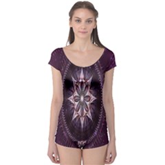 Flower Twirl Star Space Purple Boyleg Leotard  by Mariart