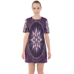 Flower Twirl Star Space Purple Sixties Short Sleeve Mini Dress by Mariart