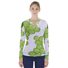 Fruit Green Grape V-neck Long Sleeve Top by Mariart