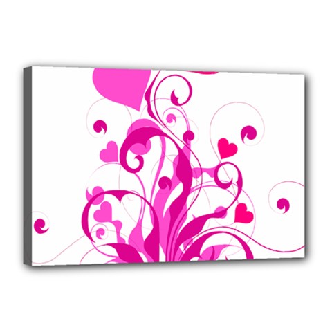 Heart Flourish Pink Valentine Canvas 18  X 12  by Mariart