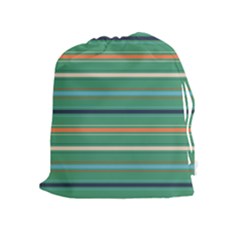 Horizontal Line Green Red Orange Drawstring Pouches (extra Large) by Mariart