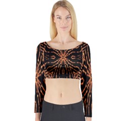 Golden Fire Pattern Polygon Space Long Sleeve Crop Top by Mariart