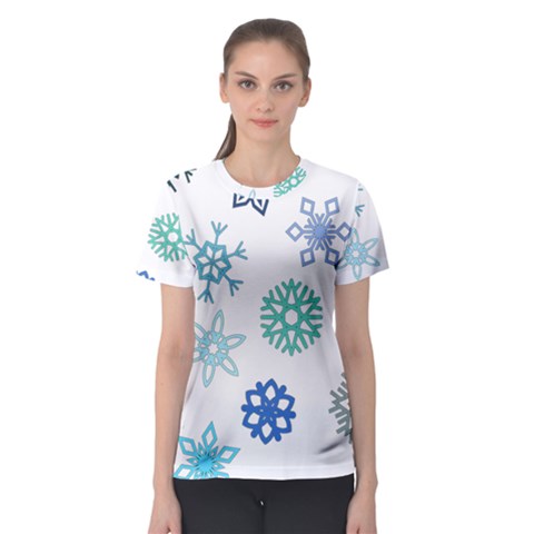 Snowflakes Blue Green Star Women s Sport Mesh Tee by Mariart