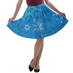 Snowflakes Cool Blue Star A-line Skater Skirt by Mariart