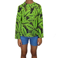 Nature Print Pattern Kids  Long Sleeve Swimwear by dflcprints