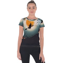 Halloween Landscape Short Sleeve Sports Top  by ValentinaDesign