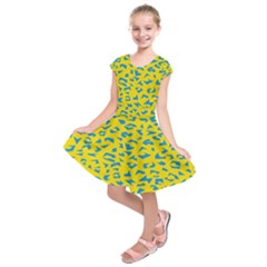 Blue Yellow Space Galaxy Kids  Short Sleeve Dress by Mariart