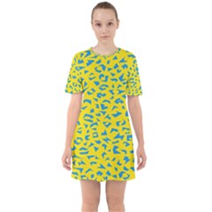 Blue Yellow Space Galaxy Sixties Short Sleeve Mini Dress by Mariart