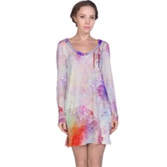 Watercolor Galaxy Purple Pattern Long Sleeve Nightdress by paulaoliveiradesign