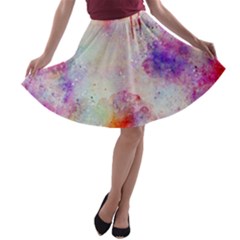 Watercolor Galaxy Purple Pattern A-line Skater Skirt by paulaoliveiradesign