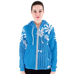 Flower Blue Women s Zipper Hoodie by Mariart