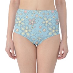 Flower Blue Butterfly Bird Yellow Floral Sexy High-waist Bikini Bottoms by Mariart