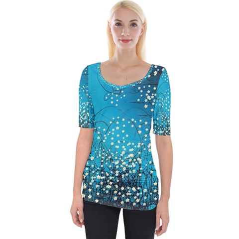 Flower Back Leaf River Blue Star Wide Neckline Tee by Mariart