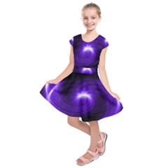 Purple Black Star Neon Light Space Galaxy Kids  Short Sleeve Dress by Mariart