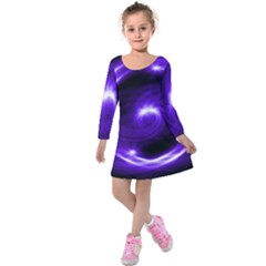 Purple Black Star Neon Light Space Galaxy Kids  Long Sleeve Velvet Dress by Mariart