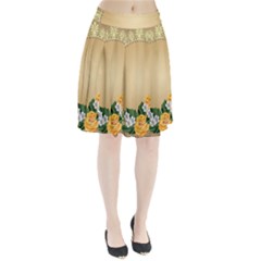 Rose Sunflower Star Floral Flower Frame Green Leaf Pleated Skirt by Mariart