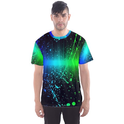 Space Galaxy Green Blue Black Spot Light Neon Rainbow Men s Sports Mesh Tee by Mariart