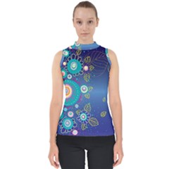 Flower Blue Floral Sunflower Star Polka Dots Sexy Shell Top by Mariart