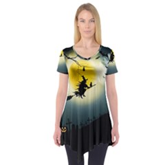 Halloween Landscape Short Sleeve Tunic  by Valentinaart