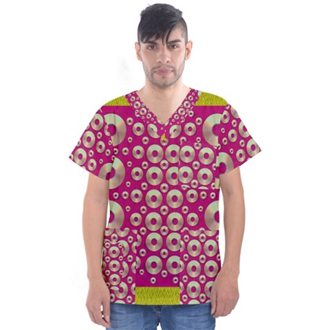 Going Gold Or Metal On Fern Pop Art Men s V-neck Scrub Top by pepitasart